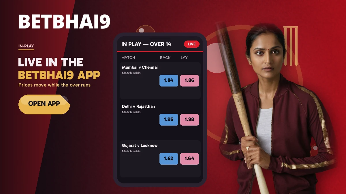 Betbhai9 app on the in-play screen after install and sign-in