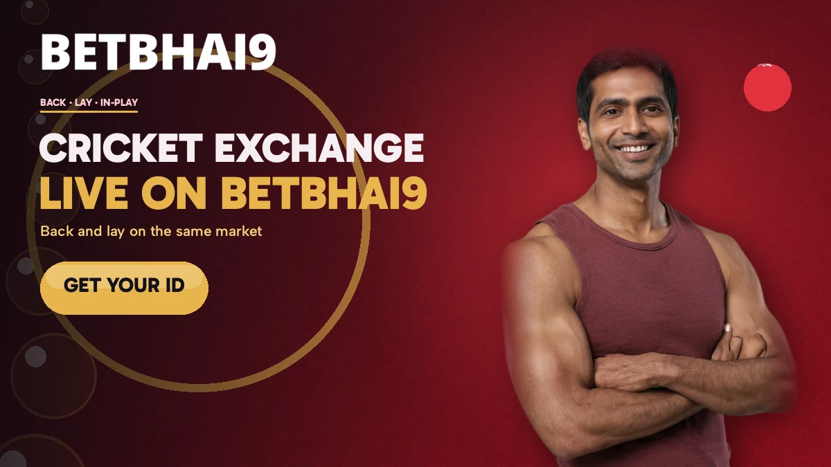 Betbhai9 cricket exchange banner with back and lay prices on a live match