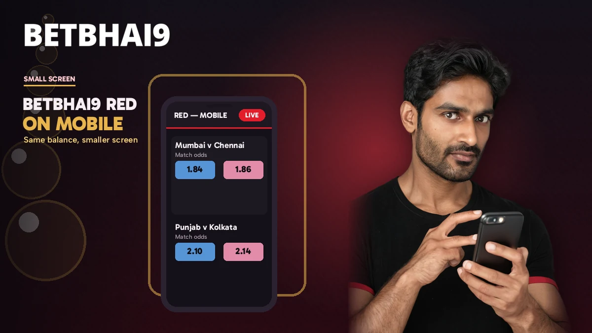 Betbhai9 Red on mobile showing the same balance on a smaller screen