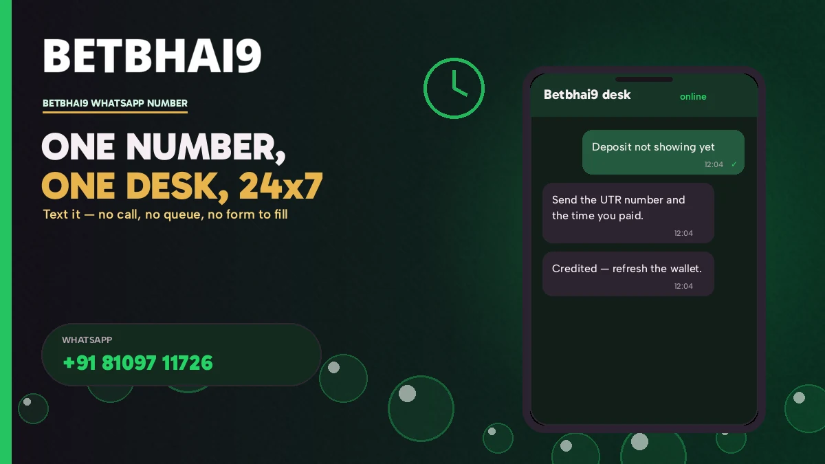 A chat thread with the Betbhai9 desk where one clear message about a deposit gets answered